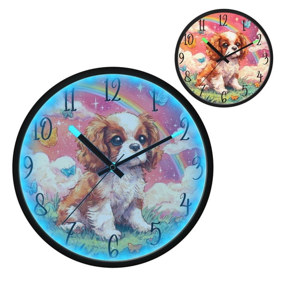 King Charles Spaniel Luminous Wall Clock with Sound-Activated LED 12-Inch Silent Acrylic Timepiece for Bedroom Livingroom or Office