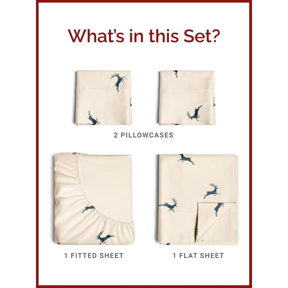 King Christmas Reindeer Sheet Set - Holiday Xmas Pattern Bedding Set - Deep Pockets - Snug Fit - 4 Piece - Wrinkle Free & Easy Care - Comfy Festive Winter