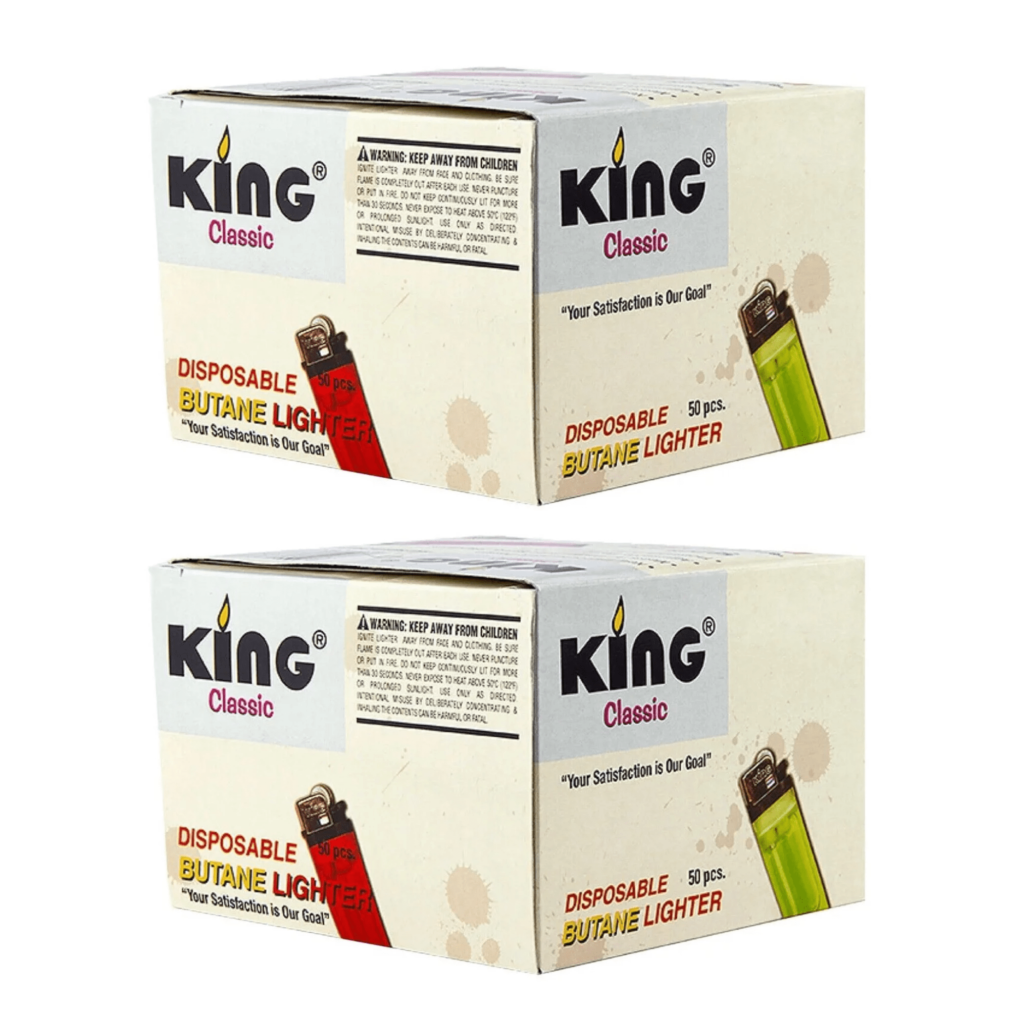 King Classic Disposable Butane Lighters Assorted Colors 50 Lighters Per
