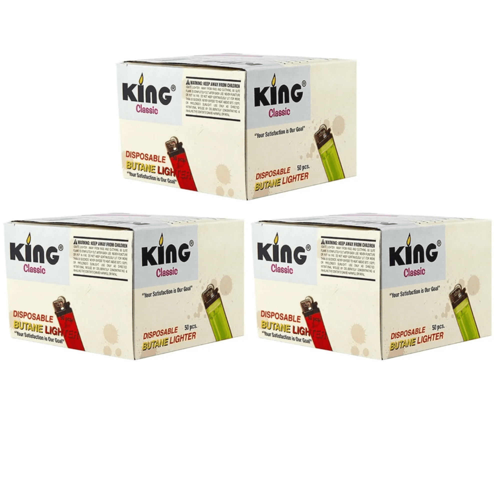 King Classic Disposable Butane Lighters Assorted Colors 50 Lighters Per