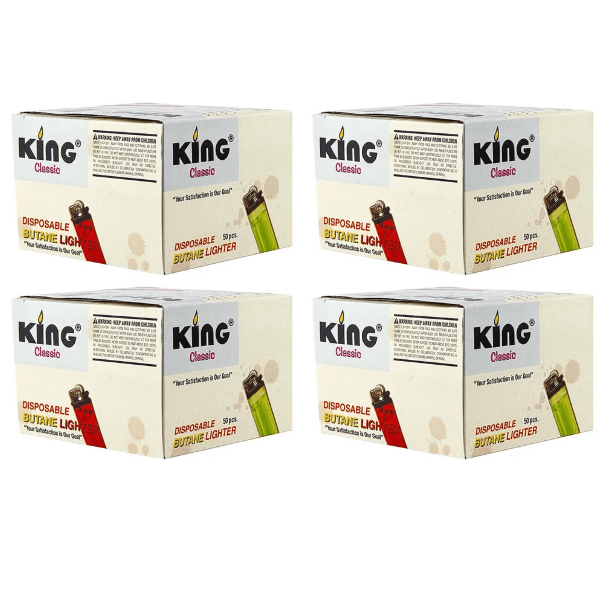 King Classic Disposable Butane Lighters Assorted Colors 50 Lighters Per
