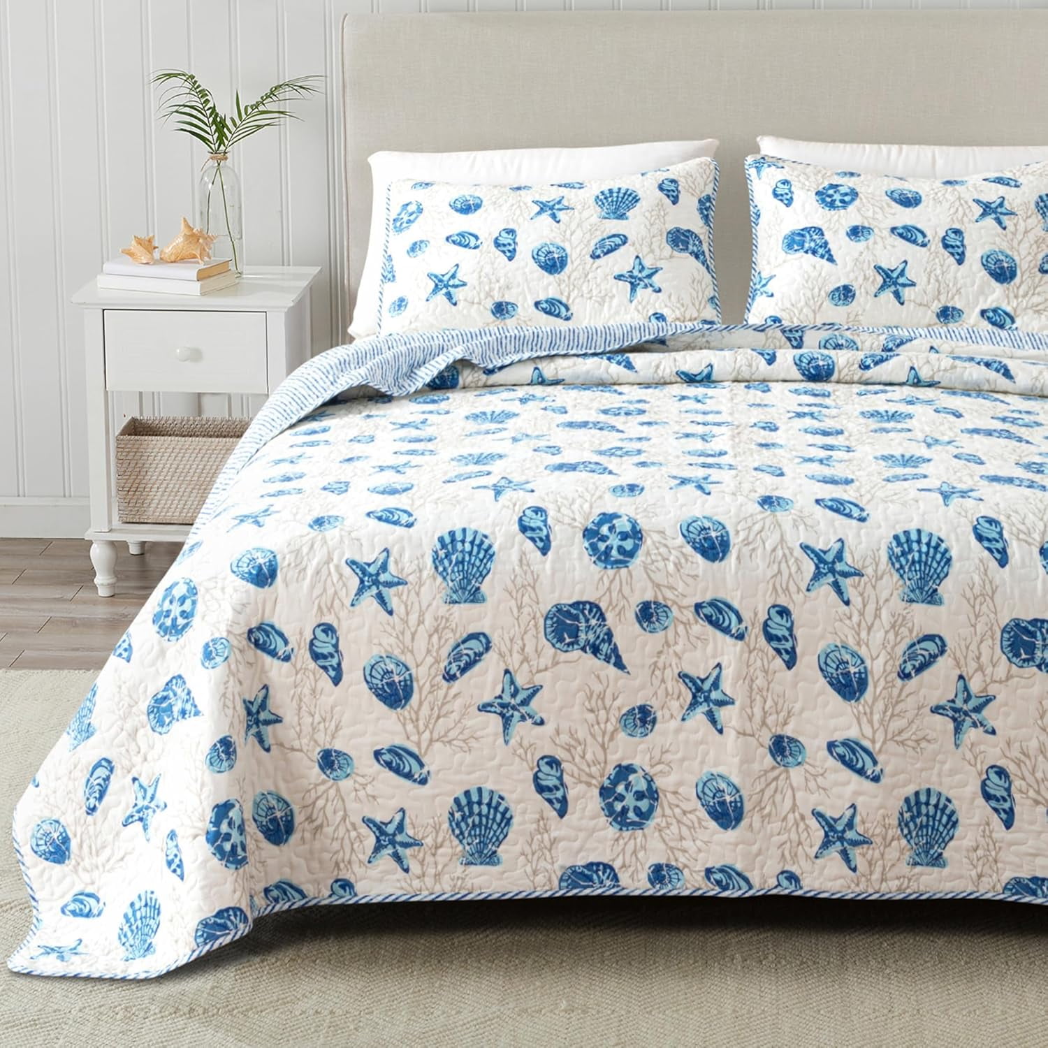 King Coastal Quilt Bedding Set, Summer Coastal Quilt with Shams, Beach ...