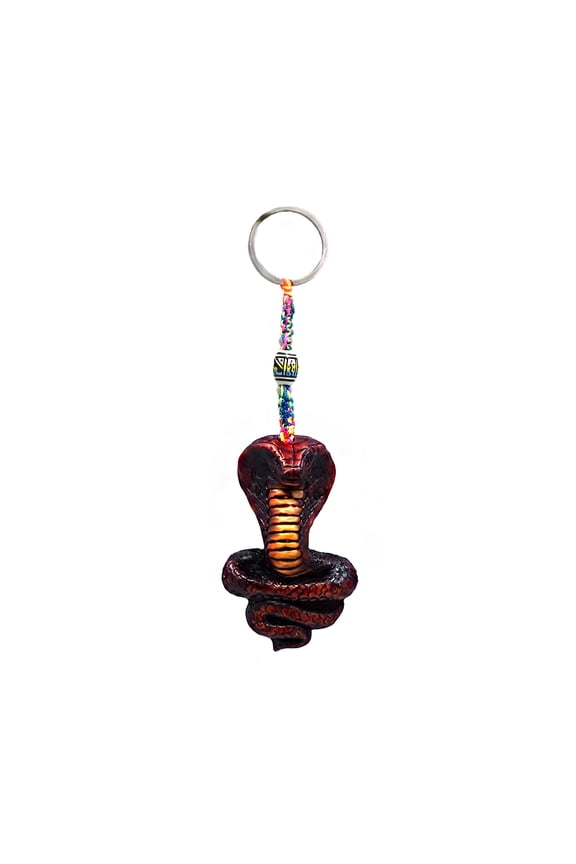King Cobra Snake Wildlife Animal 3D Figurine Keychain Multicolored Macram Metal Ring - Handmade Gifts Boho Car Keys Bag Accessories