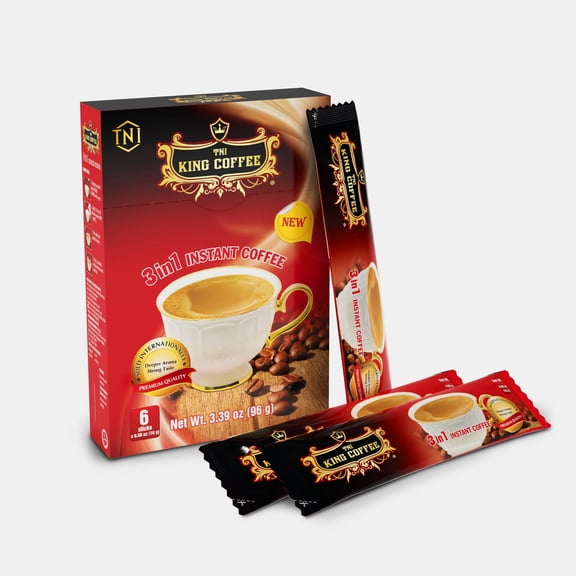 King Coffee - 3in1 instant Coffee Mix - Box 6 Sticks x 16g (1 Box)