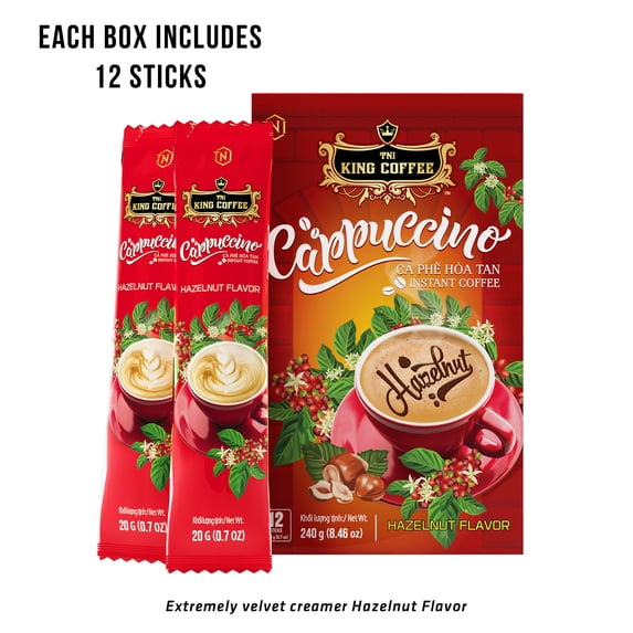 King Coffee - Cappuccino Hazelnut Flavor - Box 12 sticks