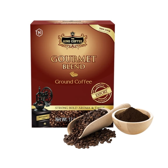 King Coffee Gourmet Blend Vietnamese Ground Coffee 500g 17.6 oz 1.1lbs Arabica, Robusta, Excelsa & Catimor Medium Dark Roasted Strong, Bold Aroma & Taste TNI Trung Nguyen International Low Calories