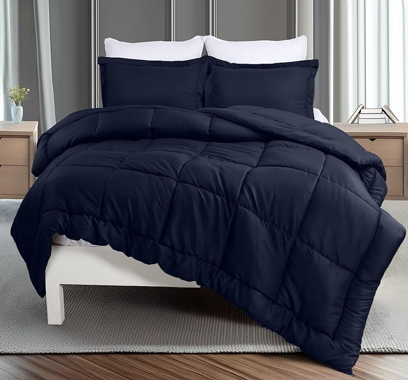 King Comforter Set - 3 Piece Navy Comforters King Size Bed Set - Down ...