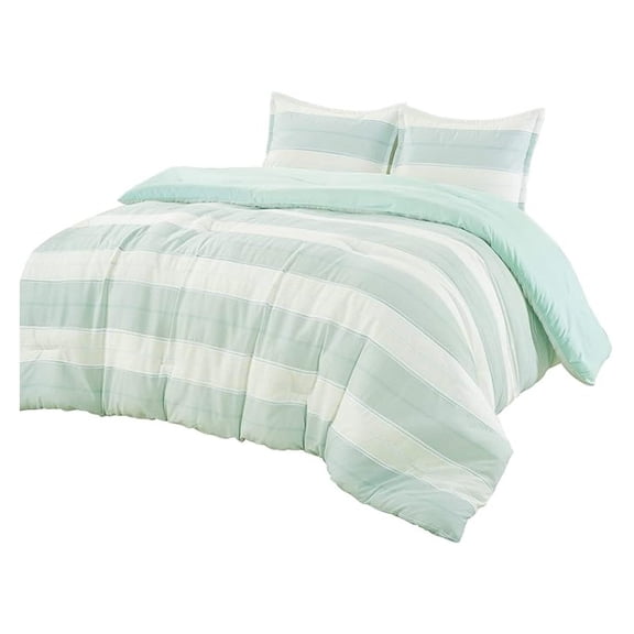 King Comforter Set 3 Piece Stripes Cotton Blend Soft Lightweight Down Beige Aqua Light Mint Green Sleek Modern Bedding Set with Pillow Shams-Hydi (3 Piece King)