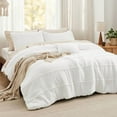thumbnail image 1 of King Comforter Set - 4 Pieces Pinch Pleat Bed Set, White Boho Bedding for All Season, 1 Soft Comforter, 2 Pillowcases, 1 Decorative Pillow, 1 of 7