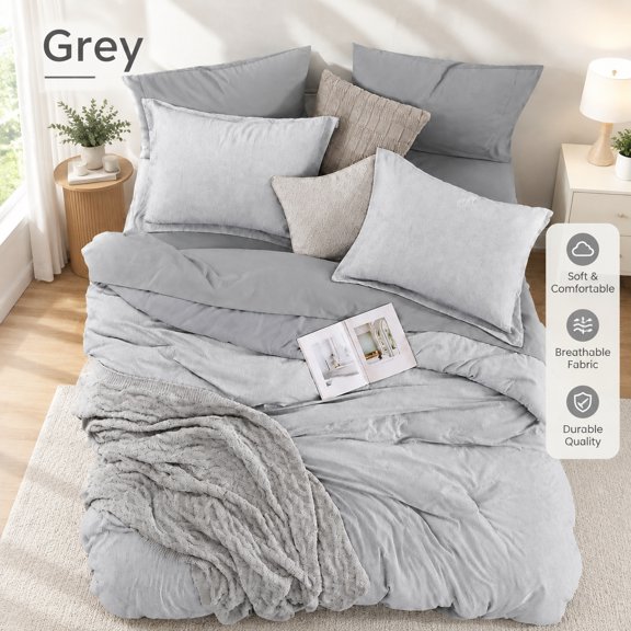 King Comforter Set 7 Pieces Light Grey Cationic Dyeing Bed in a Bag