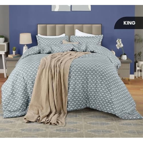 King Comforter Set Arrow White, Printed Comforters King Size, 3 Piece Lightweight All Season Down Alternative Bedding Set with 1 Comforter (90 x 102 in) and 2 Pillow Shams (20 x 36 in)