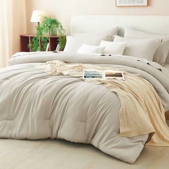 King Comforter Set Beige, 7 Pieces Bed in a Bag Soft Bedding Comforter Set with Sheets, All Season Boho 7PC Bed Sets with Comforter, Fitted Sheets, Flat Sheets, Pillow Shams and Pillowcases