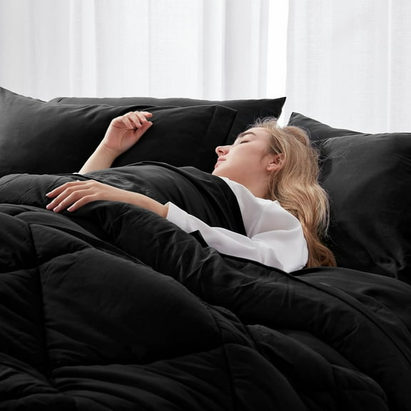 King Comforter Set Black - Bed in a Bag King Size 8 Pieces