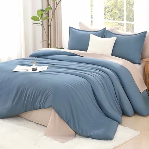 King Comforter Set Grayish Blue, 3 Pieces Lightweight Solid Bedding Comforter Set, All Season Fluffy Bed Set (104x90In Comforter & 2 Pillowcases)