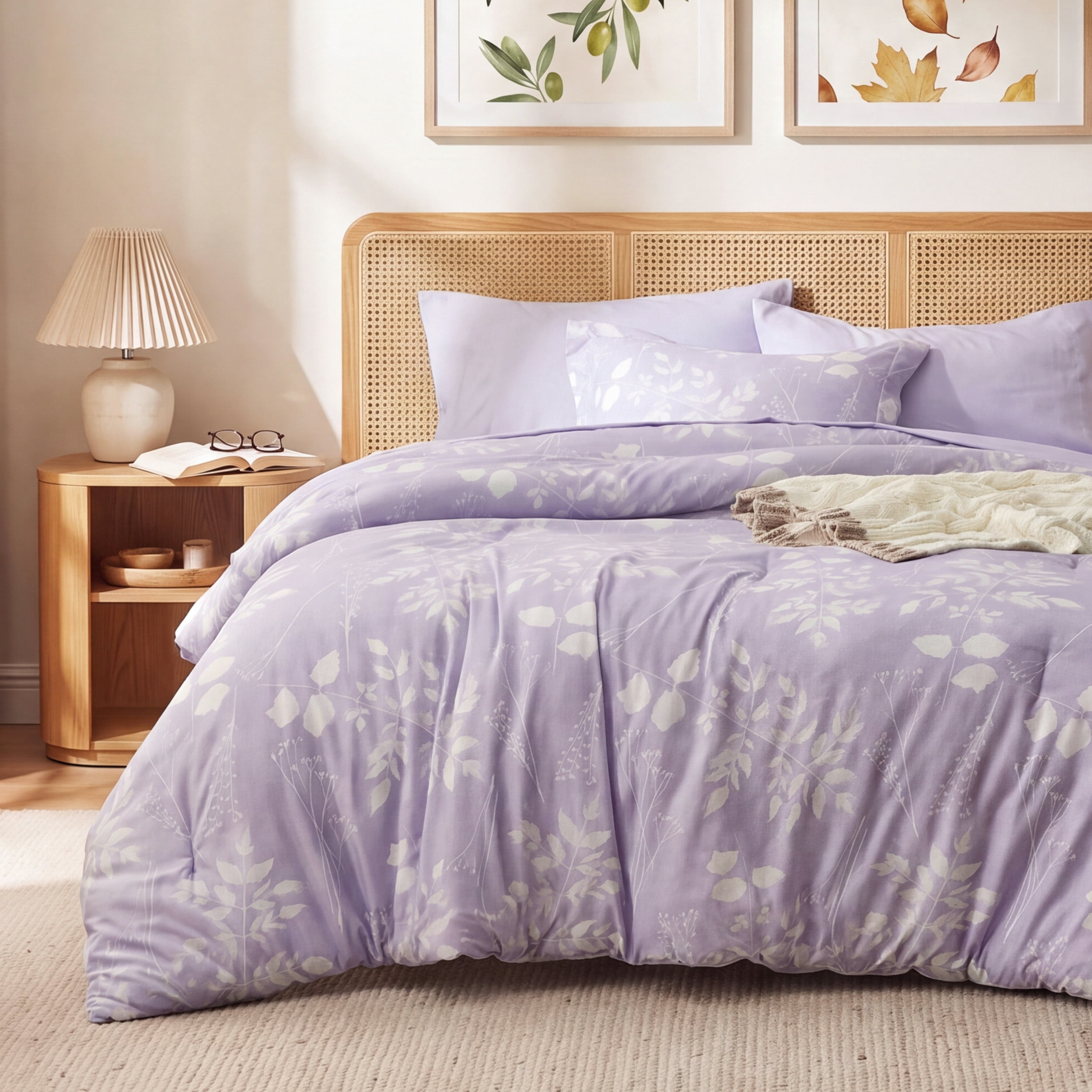 U Bedsure U by Bedsure King Comforter Set Lavender, Bed in a Bag King Size Bedding Purple, 7-Pieces Botanical Flowers Spring Comforter, Sheets, Pillowcases & Shams