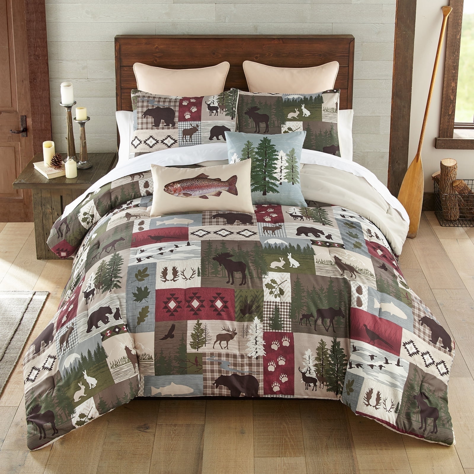 King Blue Microfiber Woodland Wildlife Comforter Set