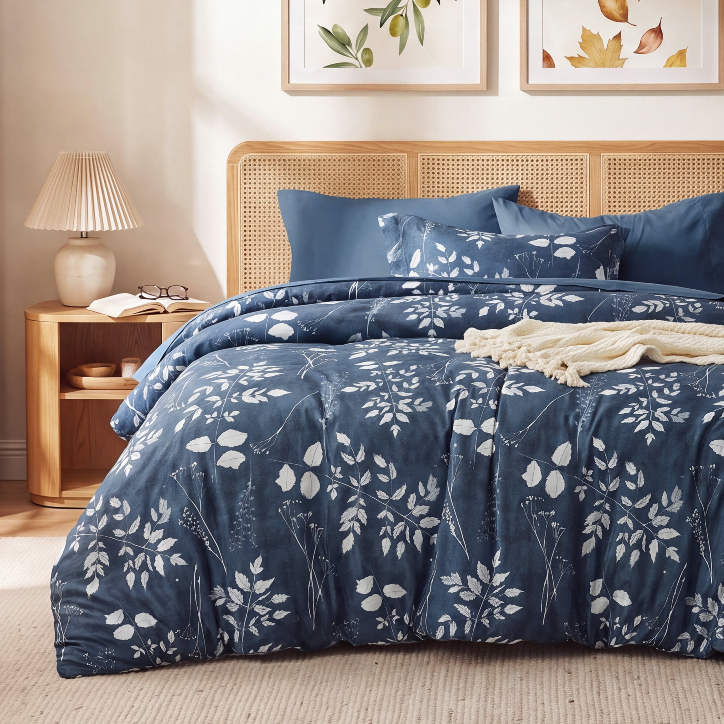 U Bedsure U by Bedsure King Comforter Set Navy, Bed in a Bag King Size Bedding, 7-Pieces Botanical Flowers Spring Comforter, Sheets, Pillowcases & Shams