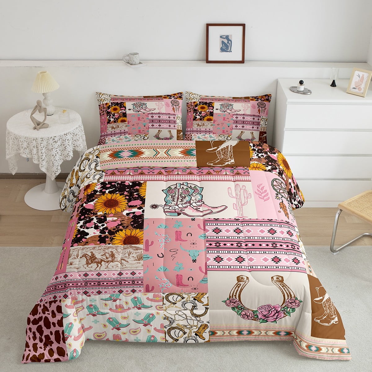 King Comforter Set Pink Cowgirl Bedding Western Decor Comforter for ...