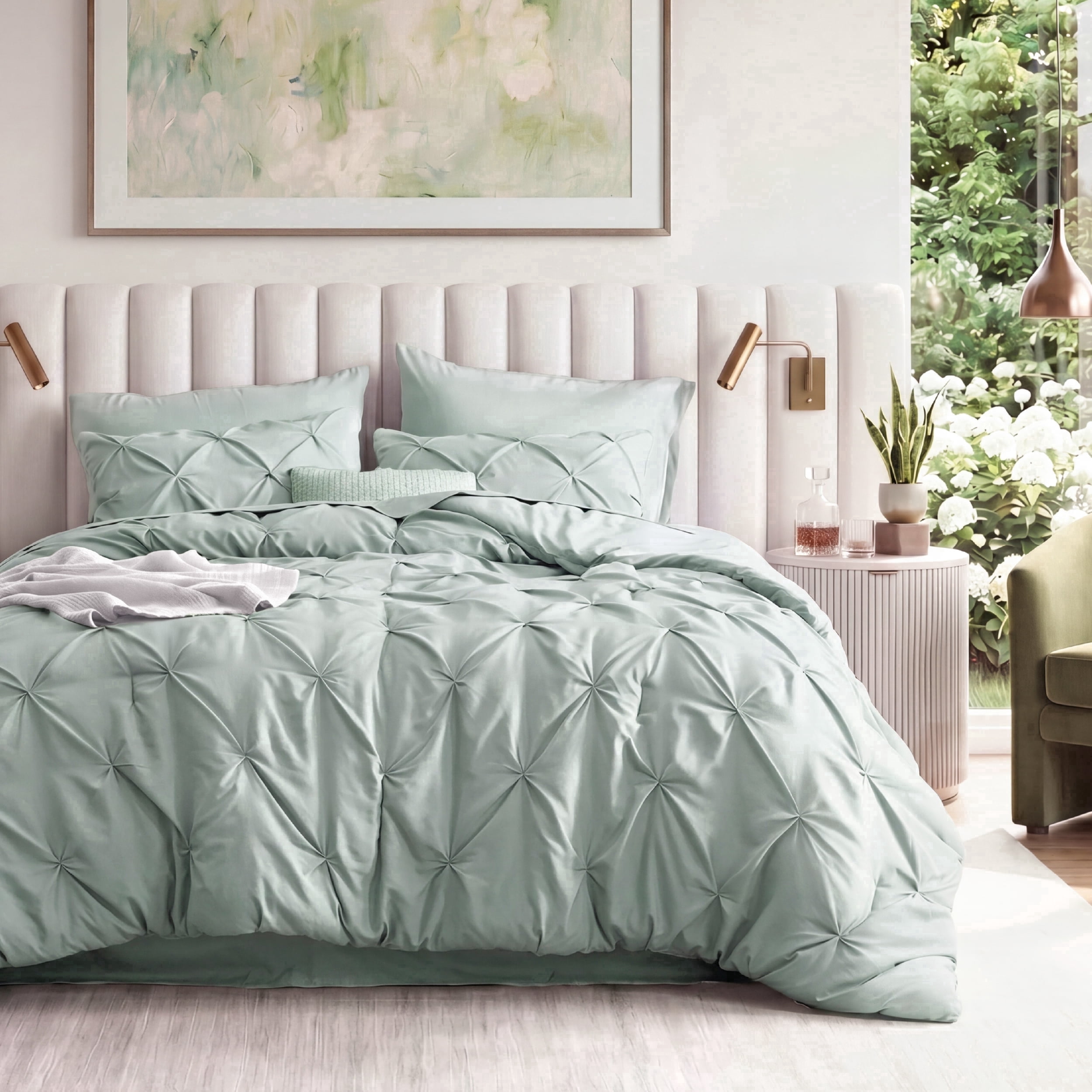 U Bedsure U by Bedsure King Comforter Set Sage Green, Bed in a Bag King Size Bedding, 7 Pieces Pinch Pleat All Season Comforter with Sheets, Pillowcases & Shams