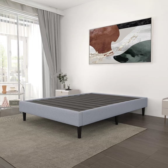 King Contemporary Grey Upholstered Platform Bed