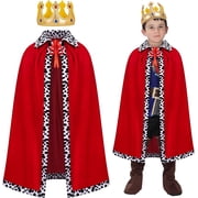 King Costume Set Royal Crown and Cape Prince Dress Up Costume for Birthday Halloween Christmas Cosplay Party Pretend Play Outfit