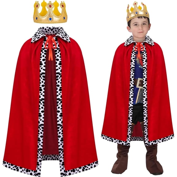King Costume Set for Kids, Royal Crown and King Cape Prince Costume Set for Boys Girls, Kids King Costume for Prom Cosplay Birthday Halloween Party
