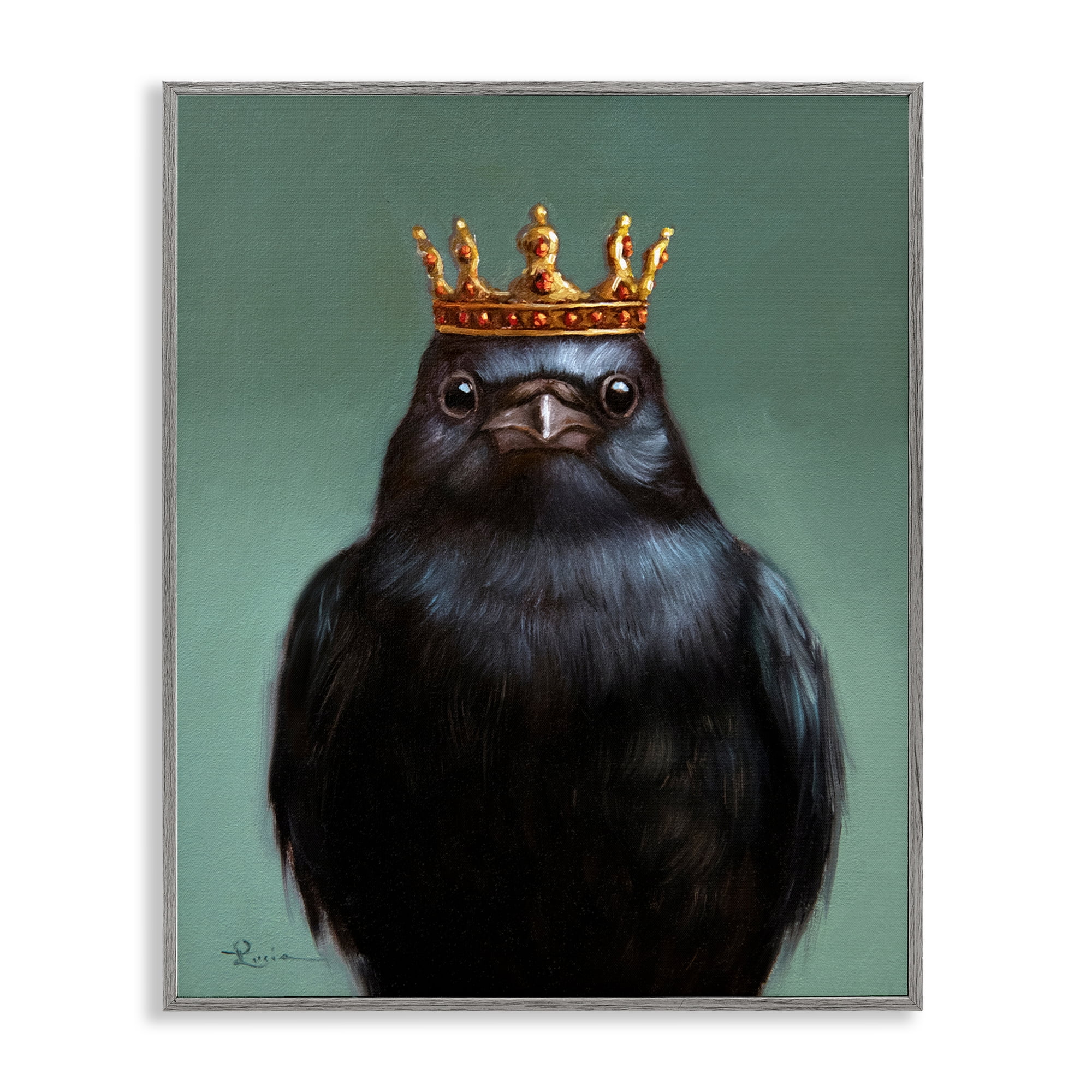 King Crow Portrait Gray Framed Giclee Art, design by Lucia Heffernan