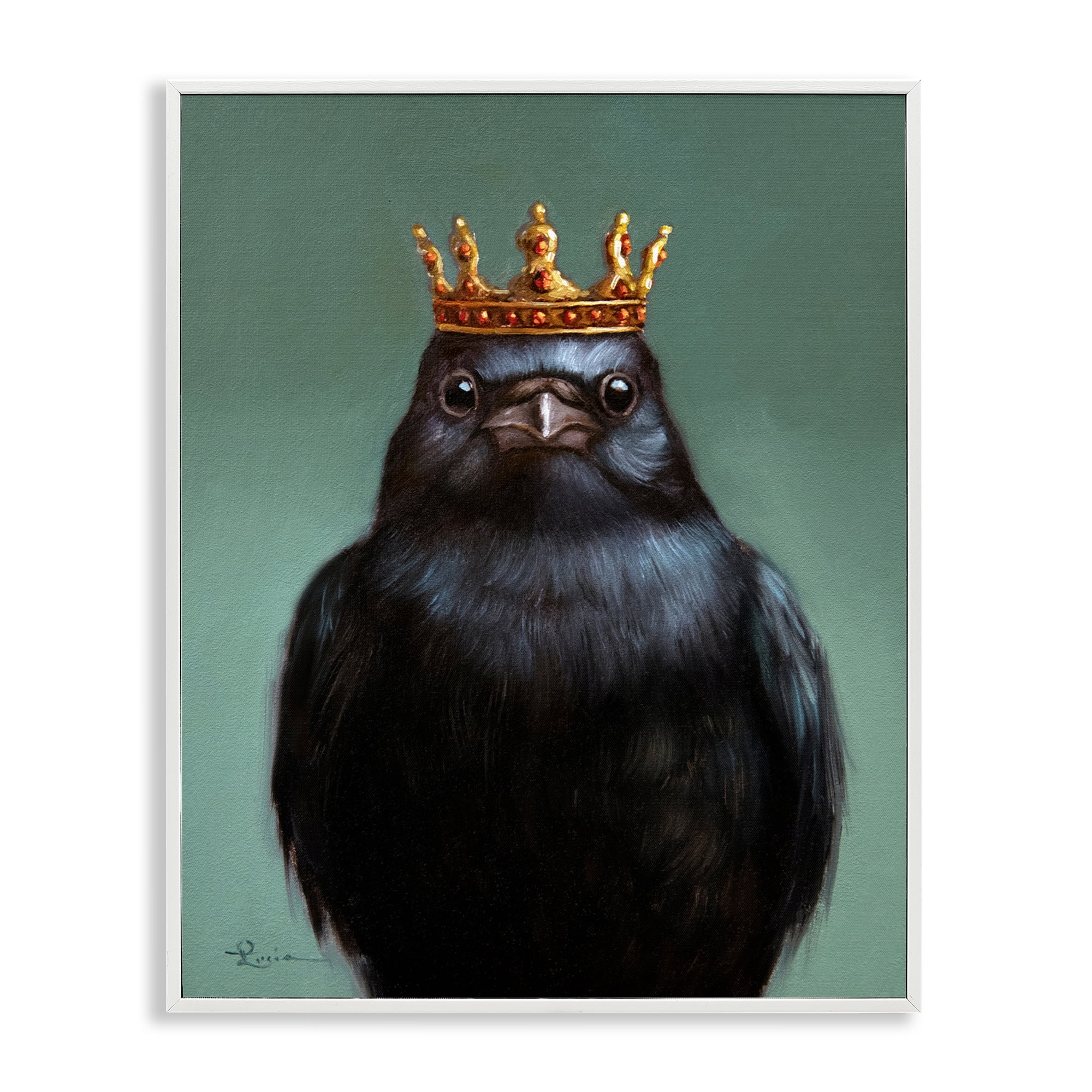 King Crow Portrait White Framed Giclee Art, design by Lucia Heffernan