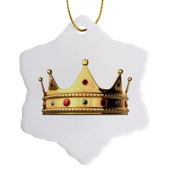 3drose, King Crown, 3 inch Snowflake Porcelain Ornament