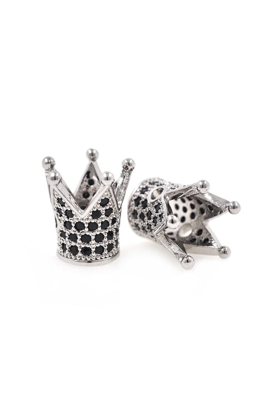 King Crown Bead Pave Black CZ for Mens Bracelet Charms Spacer Beads Jewelry Making Findings 12x13mm 10Pcs