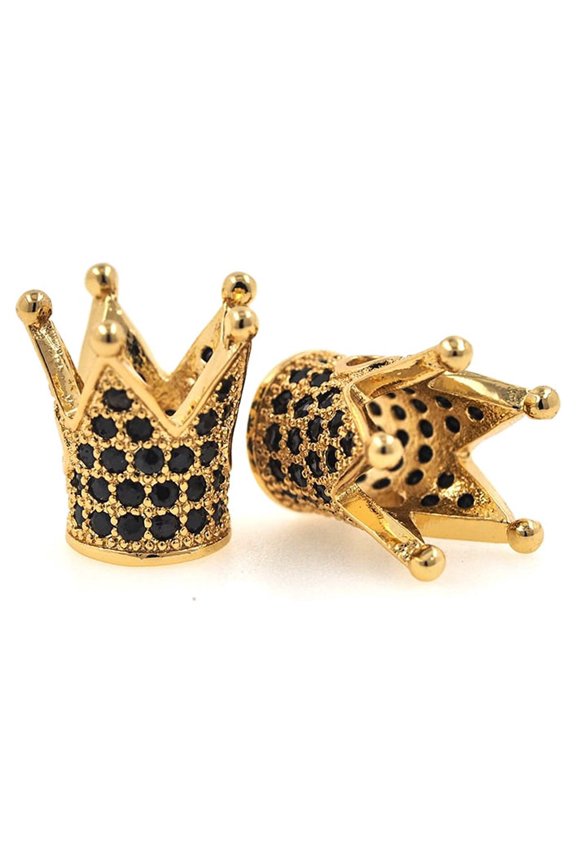King Crown Bead Pave Black CZ for Mens Bracelet Charms Spacer Beads Jewelry Making Findings 12x13mm 10Pcs