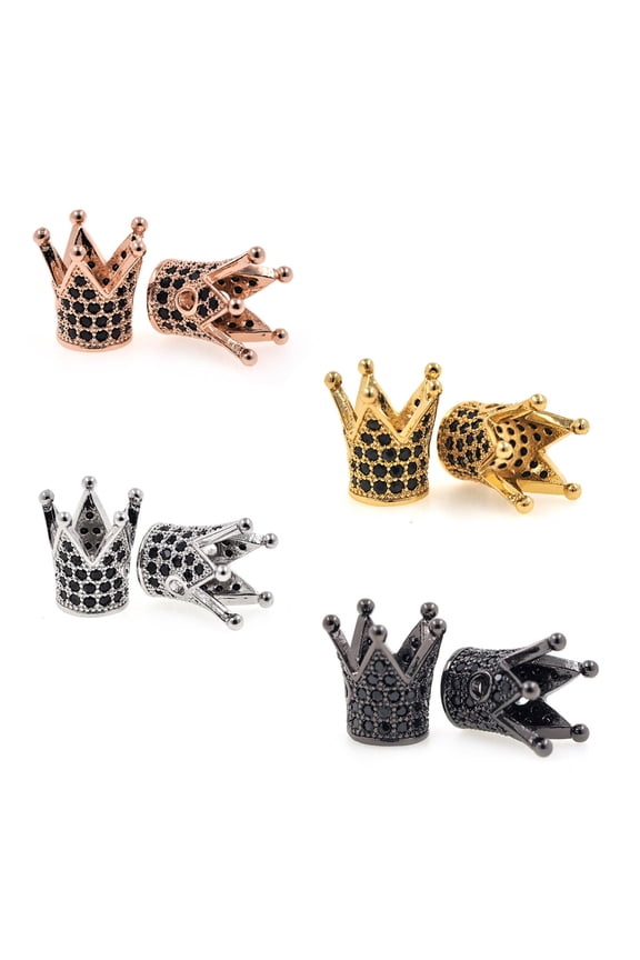 King Crown Bead Pave Black CZ for Mens Bracelet Charms Spacer Beads Jewelry Making Findings 12x13mm 10Pcs
