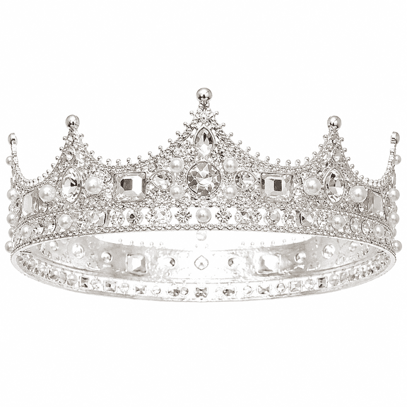 King Crown Crystal Pearl Tiara, Baroque Round Alloy Crown with Rhinestones for Wedding, Birthday Party, Performance, and Special Occasions