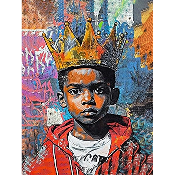 King Crown Graffiti Boy Canvas Art PrintSuitable for Living RoomBedroomOfficeDining Roomand Hallway Decoration