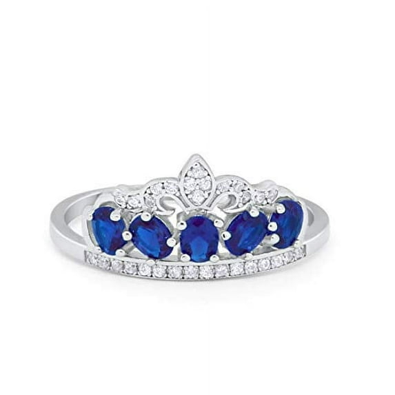 King Crown Ring Oval Light Blue Sapphire CZ 925 Sterling Silver Size 6