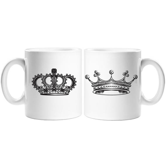 King Crown and Queen Tiara White Coffee Mug Set