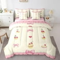 thumbnail image 1 of King Cute Bow Bed In A Bag Pink Bowknot Decor Comforter Set 7-Piece Cartoon Cake Bedding Sets Dessert Food Top Sheet Teens, 1 of 5