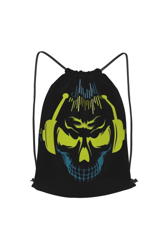 King Dj Skull Drawstring Backpack Gym String Bag Sports Sackpack Cinch Sack, Large