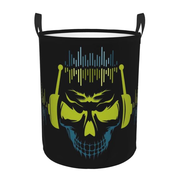 King Dj Skull Foldable Laundry Hamper with Handle Storage Basket for Clothes Toys & Organizing