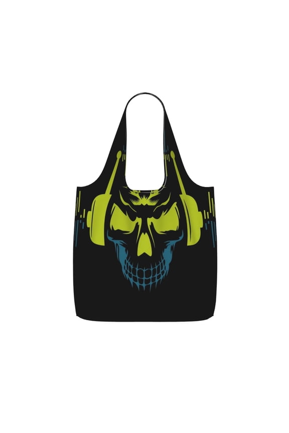 King Dj Skull Foldable Reusable Shopping Bag Large Capacity Tote Handbag Storage Pouch for Travel Work