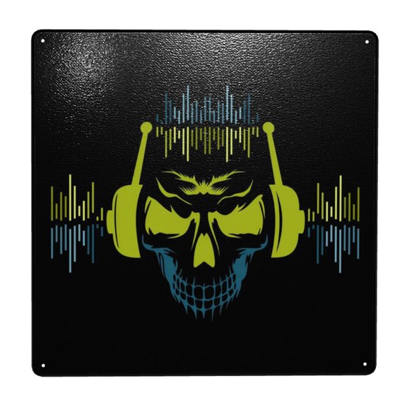 King Dj Skull Square Metal Sign 12x12 Inch Tin Sign Wall Decor Decorative Plaque for Bar, Cafe, Restaurant