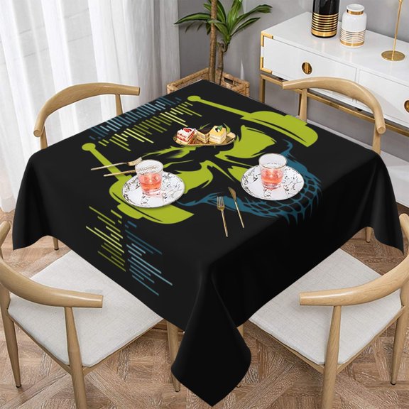 King Dj Skull Square Tablecloth 54x54 Waterproof Table Cover for Dining Table, Parties, Weddings, Picnics, Cafes