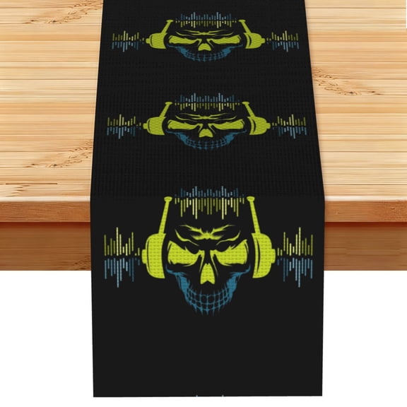 King Dj Skull Table Runner 13x72 Inch for Dining Table Kitchen Wedding Party Decor Fireplace Mantle