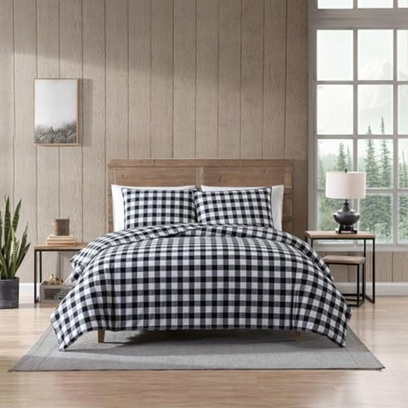 - King Duvet Cover Set Cotton Reversible Bedding Buffalo Plaid Bedding Set Black Check King