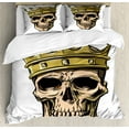 thumbnail image 1 of King Duvet Cover Set, Dead Skull Skeleton Head with Royal Crown Tiara in Hand Drawn Style on White Backdrop, Decorative 3 Piece Bedding Set with 2 Pillow Shams, King Size, Multicolor, by Ambesonne, 1 of 3