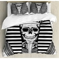 thumbnail image 1 of King Duvet Cover Set King Size, Egyptian Pharaoh Ruler Mummy Skull Skeleton Statue for Ancient Egypt Lovers Print, Decorative 3 Piece Bedding Set with 2 Pillow Shams, Black and White, by Ambesonne, 1 of 3