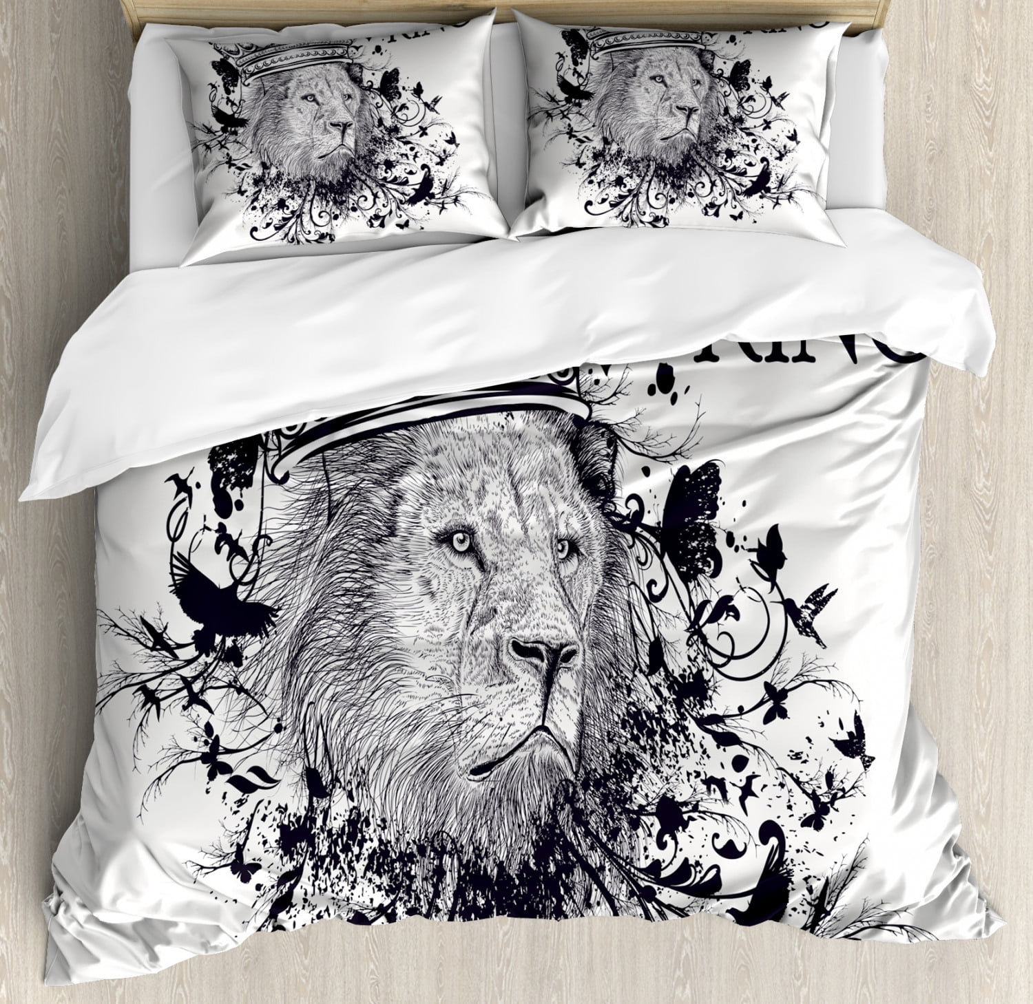 King Black and White Lion Safari Duvet Cover Set