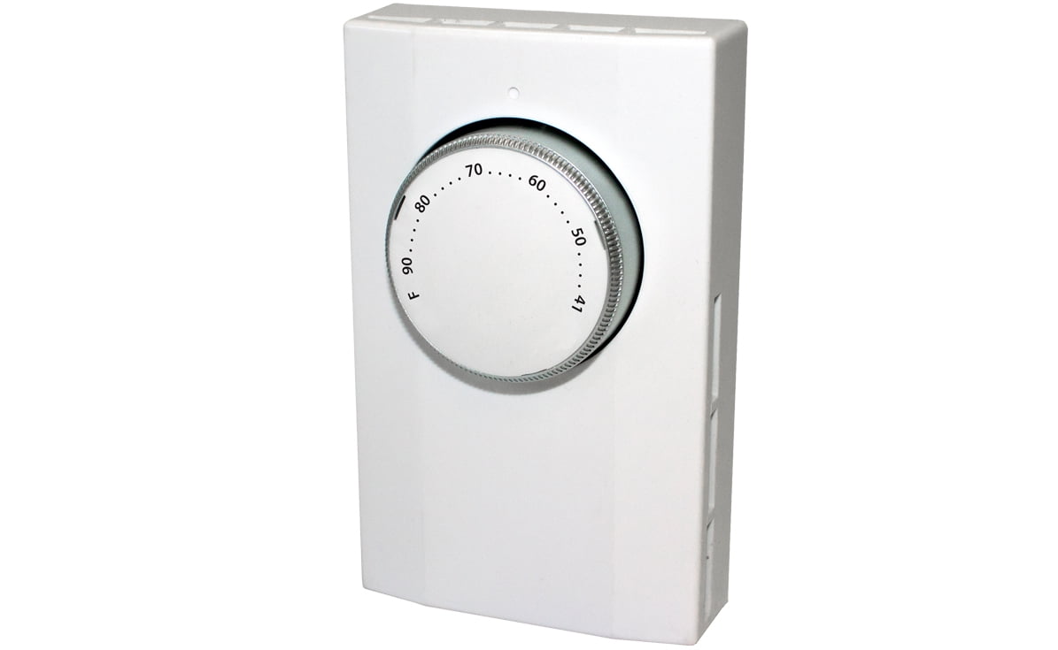 White Rectangular Line Voltage Thermostat with Large Knob