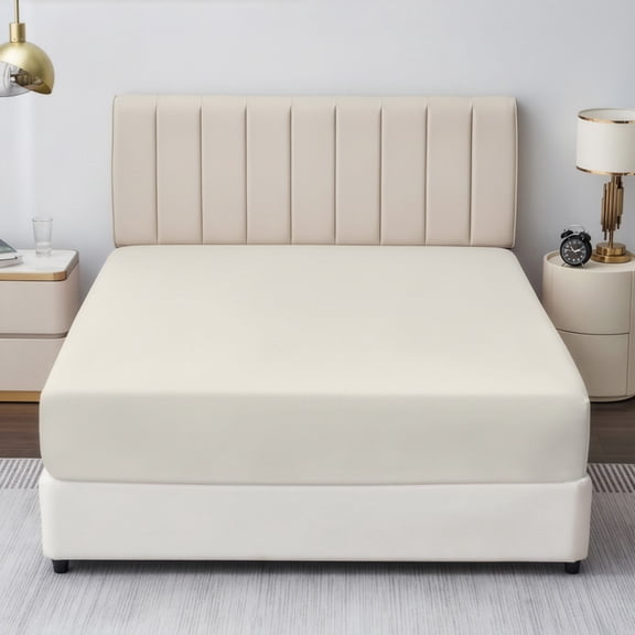 King Fitted Sheet - 600 Thread Count Egyptian Cotton, Cooling Sateen Weave Bed Sheet, 16-Inch Deep Pockets with No-Pop Elastic, Soft, Durable, and Breathable Bottom Sheet (Ivory)