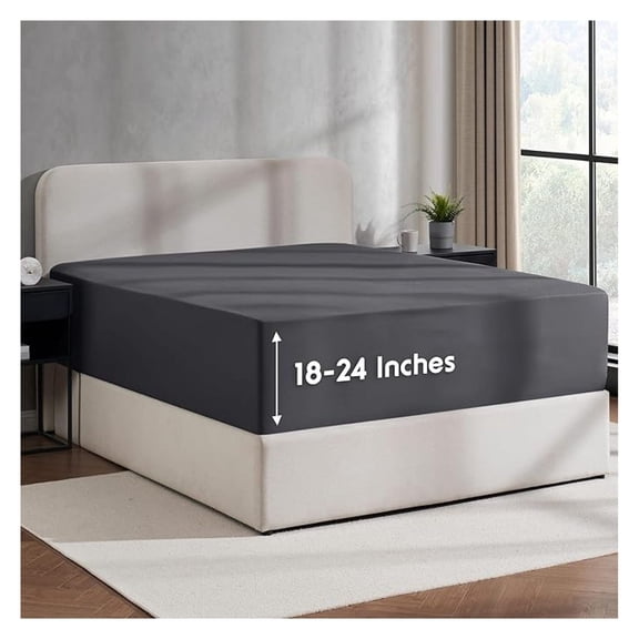 King Fitted Sheet - Dark Grey Deep Pocket, Hotel Luxury 18-24 Inch Mattress, Soft Microfiber, Wrinkle Resistant